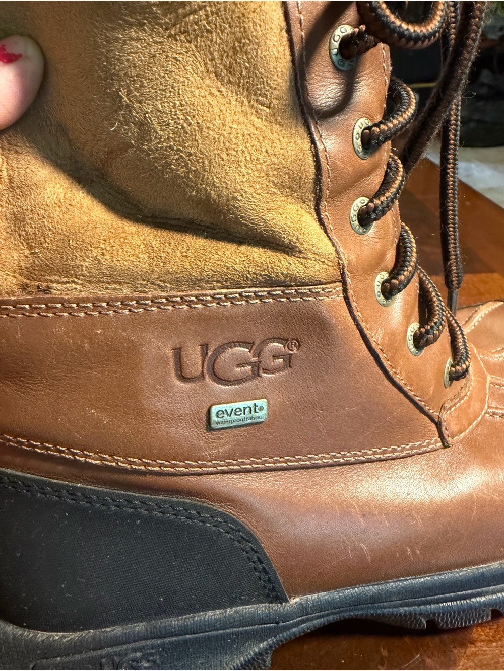 UGG Brown and Tan Lace-Up Leather Winter Boots - Picture 4 of 7